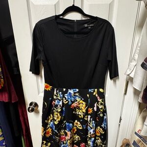 Black Floral Midi Dress with Short Sleeves